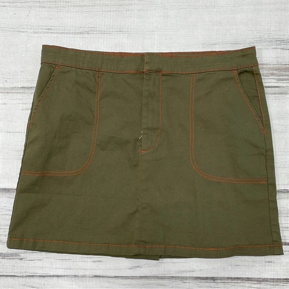 MODCLOTH Skirt Skirt Olive Green Twill Pockets Size 14 - Picture 3 of 8